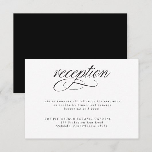 Elegant Black Calligraphy Wedding Reception Kaart (Voorkant / Achterkant)
