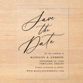 Elegant Black Calligraphy Wedding Save the Date Acryl Uitnodigingen (Voorkant)