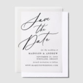 Elegant Black Calligraphy Wedding Save the Date Vellum Uitnodigingen (Offset)