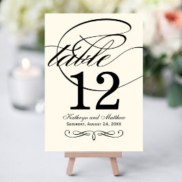 Elegant Black Calligraphy Wedding Table Number Kaart