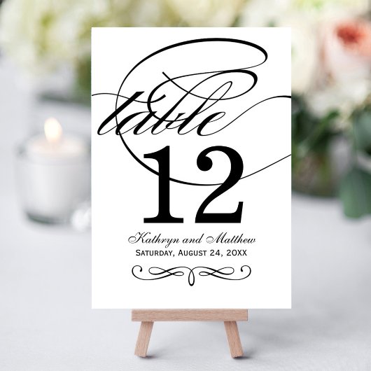 Elegant Black Calligraphy Wedding Table Number Kaart