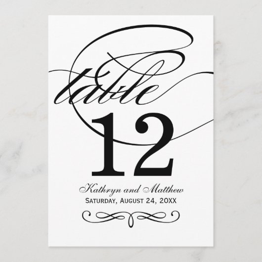 Elegant Black Calligraphy Wedding Table Number Kaart (Voorkant)