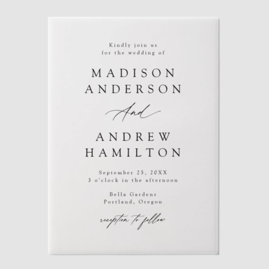 Elegant Black Calligraphy Wedding Vellum Uitnodigingen (Voorkant)