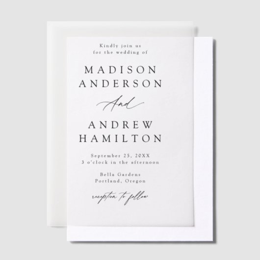 Elegant Black Calligraphy Wedding Vellum Uitnodigingen (Offset)