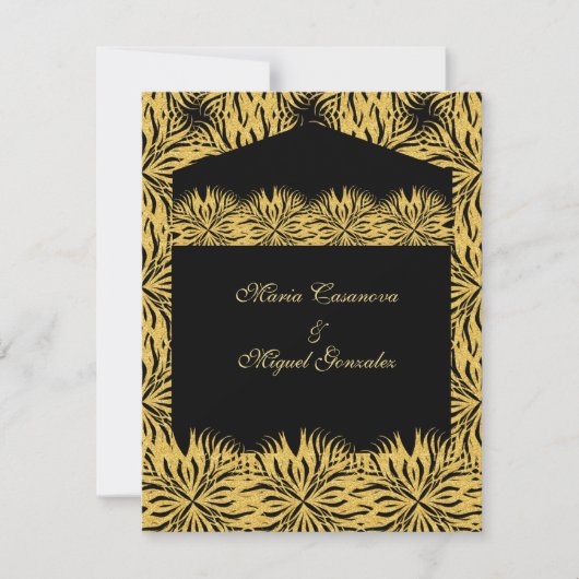 elegant black card gold star flower kaart (Voorkant)