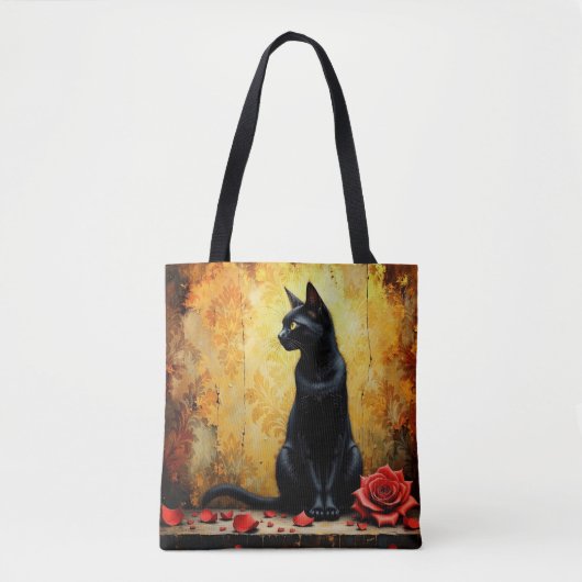 Elegant Black Cat and Red Rose Tote Bag (Voorkant)
