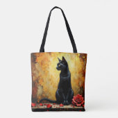 Elegant Black Cat and Red Rose Tote Bag (Achterkant)