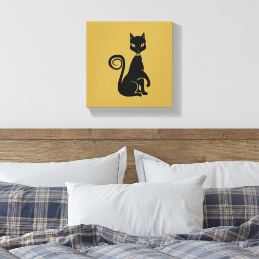 Elegant Black Cat Canvas Afdruk (Insitu (Slaapkamer))