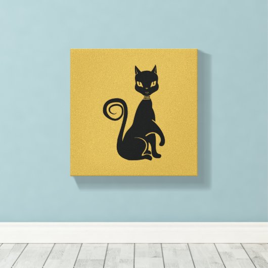 Elegant Black Cat Canvas Afdruk (Insitu (Houten vloer))