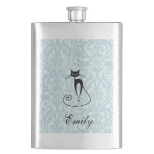 Elegant black cat damask vintage heupfles