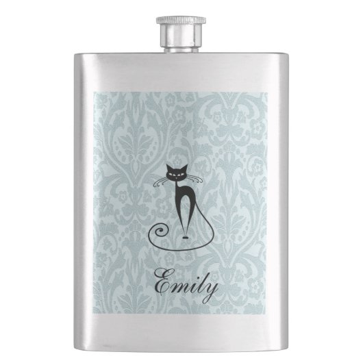 Elegant black cat damask vintage heupfles (Voorkant)