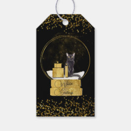 Elegant Black Cat en Gold Snow Wereldbol Gift Labe Cadeaulabel