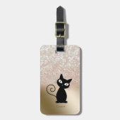 Elegant Black Cat, Glitter Bokeh - Gepersonaliseer Bagagelabel (Voorkant verticaal)