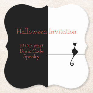 Elegant Black Cat Halloween Invitation Kartonnen Onderzetters