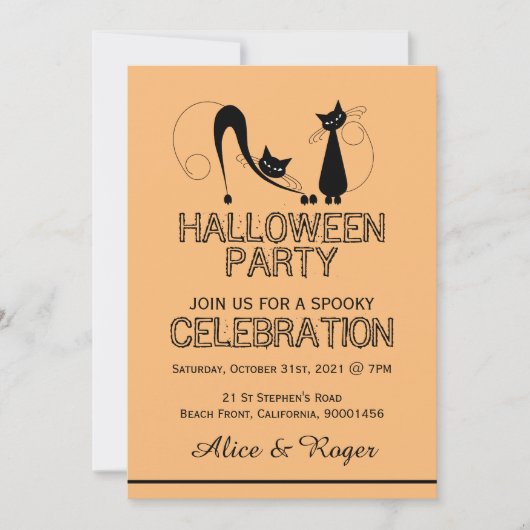 Elegant Black Cat, Halloween Party Kaart (Voorkant)