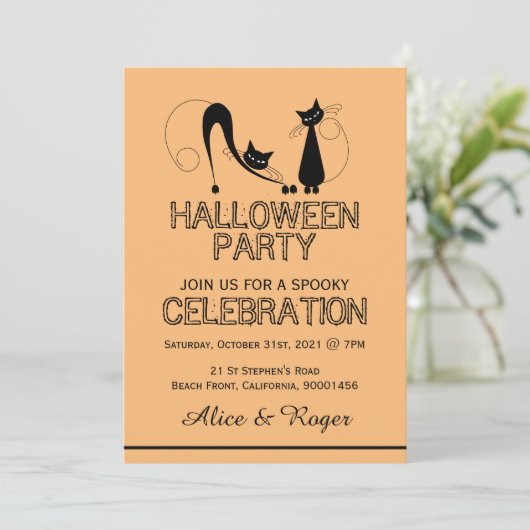 Elegant Black Cat, Halloween Party Kaart