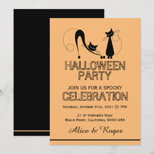 Elegant Black Cat, Halloween Party Kaart