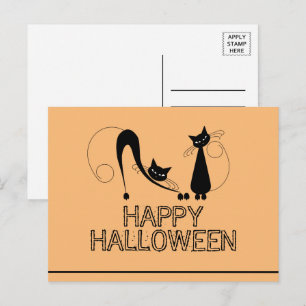 Elegant Black Cat, Happy Halloween Briefkaart