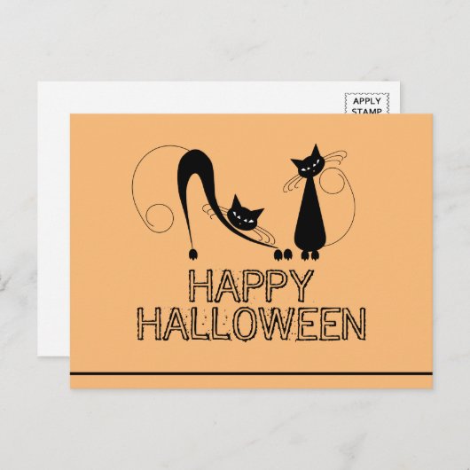 Elegant Black Cat, Happy Halloween Briefkaart (Voorkant / Achterkant)