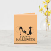 Elegant Black Cat, Happy Halloween Kaart (Gele Bloem)