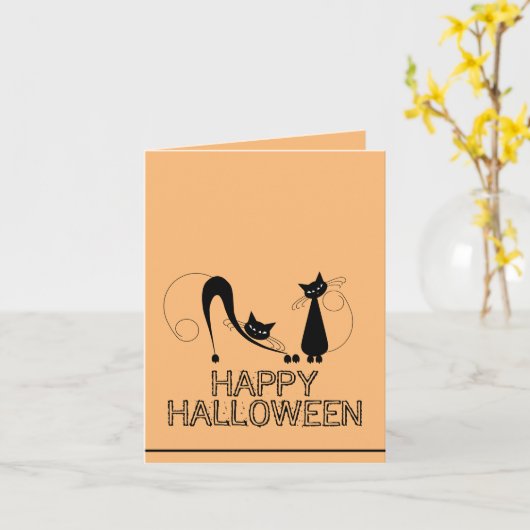 Elegant Black Cat, Happy Halloween Kaart (Gele Bloem)