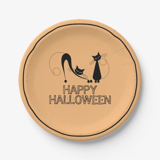Elegant Black Cat, Happy Halloween Papieren Bordje (Voorkant)