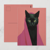 Elegant Black Cat in Pink Briefkaart (Voorkant / Achterkant)