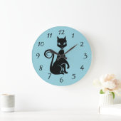 Elegant Black Cat met een verhoogde poot Grote Klok (Huis)