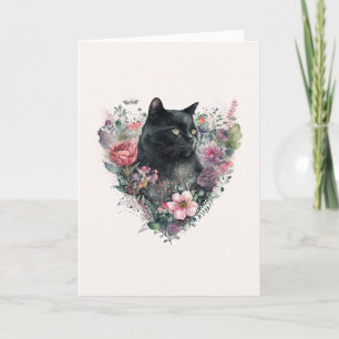 Elegant Black Cat met Flowers Valentijnsdag Hol Feestdagen Kaart