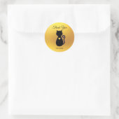 Elegant Black Cat Silhouette over Gold Hartelijk d Ronde Sticker (Tas)