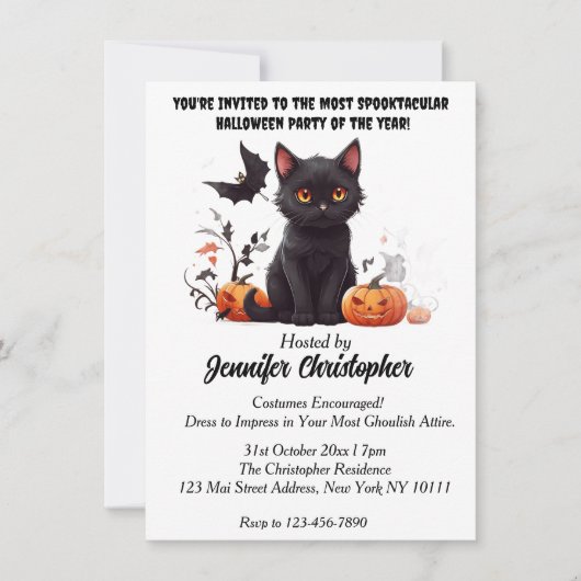 Elegant Black Cat spectaculair Halloween feest Kaart (Voorkant)