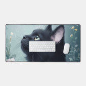 Elegant Black Cat Teal Mint Mystical Garden Bureaumat (Keyboard & Muis)