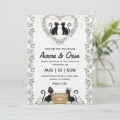 Elegant black cat wedding invitation kaart (Staand voorkant)