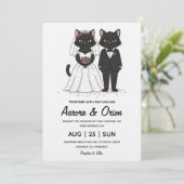 Elegant black cat wedding invitation kaart (Staand voorkant)