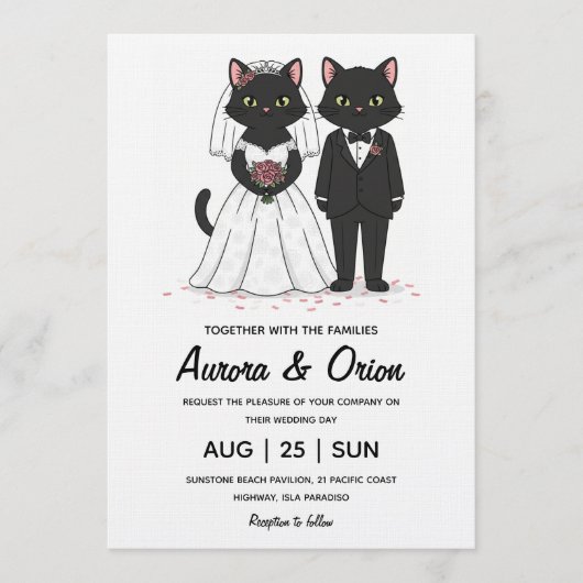 Elegant black cat wedding invitation kaart (Voorkant)