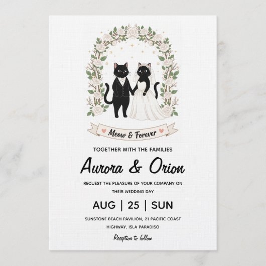 Elegant black cat wedding invitation kaart (Voorkant)