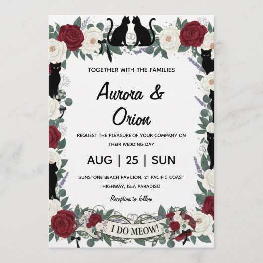Elegant black cat wedding invitation kaart (Voorkant)