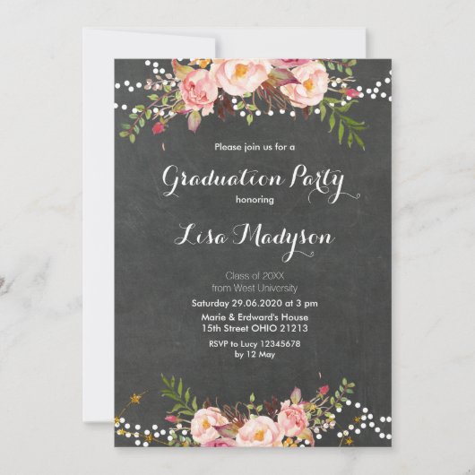 Elegant Black Chalkboard-Afstuderen Kaart (Voorkant)