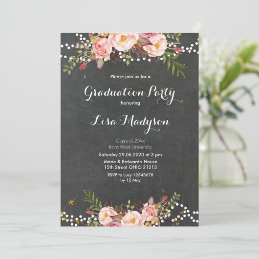 Elegant Black Chalkboard-Afstuderen Kaart (Staand voorkant)