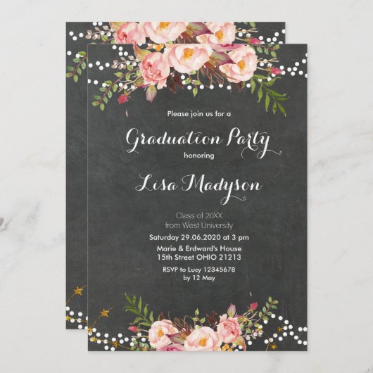 Elegant Black Chalkboard-Afstuderen Kaart (Voorkant / Achterkant)