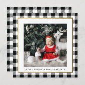 Elegant Black Check Framed 1 Photo Square Feestdagenkaart (Voorkant / Achterkant)