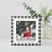 Elegant Black Check Framed 1 Photo Square Feestdagenkaart (Staand voorkant)