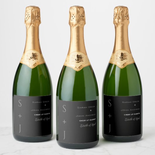 Elegant Black Cheer Celebration Wedding Bottle Sparkling Wijnetiket (Flessen)