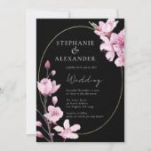 Elegant Black Cherry Blossom QR Code Weddenschap Kaart (Voorkant)