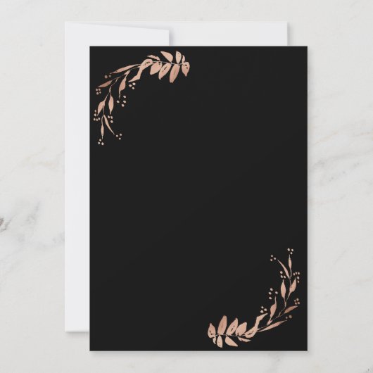 Elegant Black Chic Roos Gold Wreath Wedding Kaart (Achterkant)