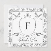 Elegant Black Chinoiserie Bird & Crest Wedding Bedankkaart (Voorkant)