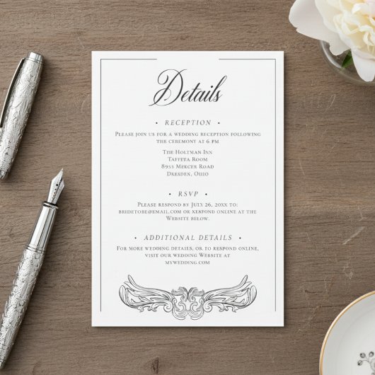 Elegant Black Chinoiserie Bird Crest Wedding Informatiekaartje