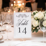 Elegant Black Chinoiserie Bird Crest Wedding Kaart<br><div class="desc">Elevate your special day with our elegant, vintage Baroque-style wedding table number card, a masterpiece of timeless elegance. Featuring a delicate French black border with a delicate line art filigree ornament on a pristine white background, this design exudes classic charm and sophistication. Its simplicity highlights its refined details, creating a...</div>