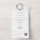 Elegant Black Chinoiserie Bird Crest Wedding QR All In One Uitnodiging (Binnen)