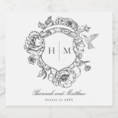 Elegant Black Chinoiserie Bird Crest Wedding Sparkling Wijnetiket (Enkel label)